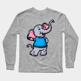 Cute Anthropomorphic Human-like Cartoon Character Elephant in Clothes Long Sleeve T-Shirt